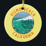 Adorno De Cerámica Vintage de arte de viajes de Pismo Beach Californi<br><div class="desc">Playa del Pismo en un estilo de arte vectorial. Es conocida por sus bodegas de vinos y sus muchas playas.</div>