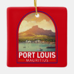 Adorno De Cerámica Vintage de arte de viajes de Port Louis Mauritius<br><div class="desc">Diseño de viaje vectorial retro de Port Louis. Port Louis es la capital de Mauricio,  en el Océano Índico.</div>
