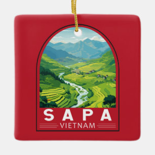 Adorno De Cerámica Vintage de arte de viajes de Sapa Vietnam