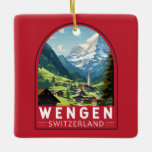 Adorno De Cerámica Vintage de arte de viajes de Wengen Suiza<br><div class="desc">Diseño de viaje vectorial retro Wengen. Wengen es un pueblo alpino suizo situado en la región de Oberland Bernesa. Es conocida por sus chalés de madera y sus hoteles belle époque.</div>