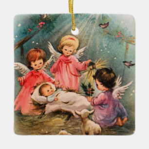 Adorno De Cerámica Vintage de los ángeles de Navidad con el niño Jesú