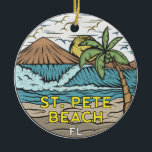 Adorno De Cerámica Vintage de St Pete Beach Florida<br><div class="desc">Playa de San Pedro con ilustracion dibujado a mano con montañas y olas oceánicas en el fondo. Perfecto para los amantes de la playa de San Pedro.</div>