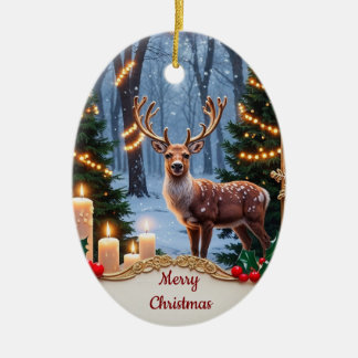 Adorno De Cerámica Vintage Deer Holiday Ornament