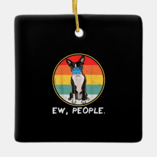 Adorno De Cerámica Vintage Ew People Boston Terrier Dog Con Cara
