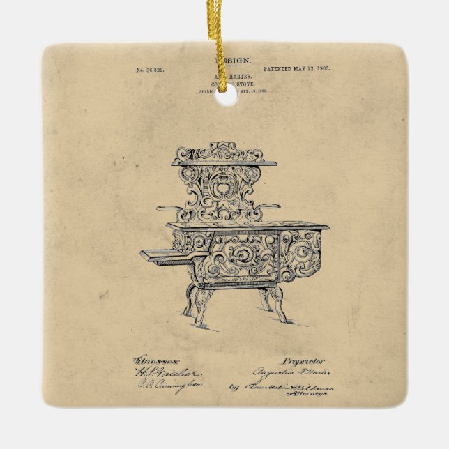 Adorno De Cerámica Vintage Fancy Stove Patent (Anverso)