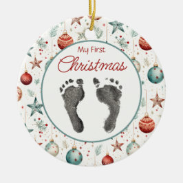 Adorno De Cerámica Vintage First Christmas Your Baby's Foot Prints