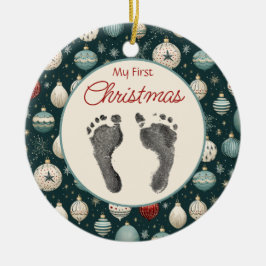 Adorno De Cerámica Vintage First Christmas Your Baby's Foot Prints