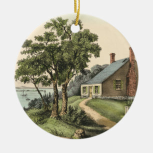 Adorno De Cerámica Vintage George Washington Birthplace Christmas