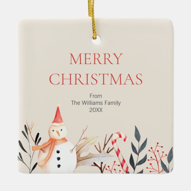 Adorno De Cerámica Vintage Holiday Snowman Navidades (Anverso)