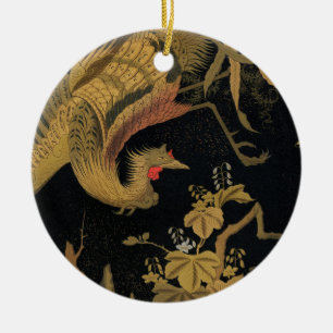 Adorno De Cerámica Vintage Japonés Phoenix Gold Black Bird