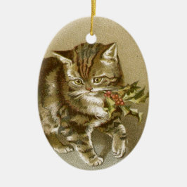 Adorno De Cerámica Vintage Kitten Ceramic Christmas Ornament
