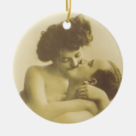 Adorno De Cerámica Vintage love couple kissing sepia illustration