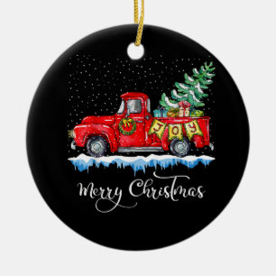 Adorno De Cerámica Vintage Merry Christmas Red Truck Old Fashioned Ch