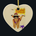 Adorno De Cerámica Vintage Miami Beach<br><div class="desc">Anuncio de turismo de Miami vintage - Avión,  mujer en la playa,  sol y arena</div>