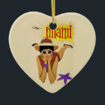 Adorno De Cerámica Vintage Miami Beach<br><div class="desc">Anuncio de turismo de Miami vintage - Avión,  mujer en la playa,  sol y arena</div>