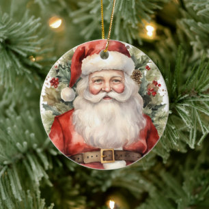 Adorno De Cerámica Vintage Navidad Santa Claus Sonriendo