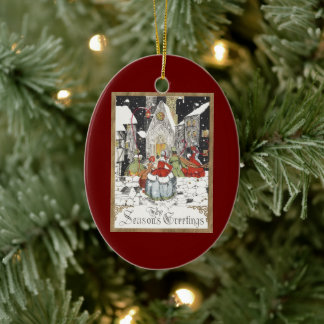 Adorno De Cerámica Vintage navidad victoriana: Gente va a la iglesia