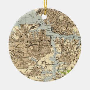 Adorno De Cerámica Vintage Norfolk y mapa de Portsmouth Virginia