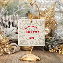 Adorno De Cerámica Vintage nuestro primer nombre de matrimonio Boda d