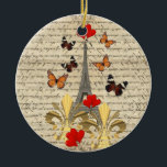 Adorno De Cerámica Vintage París y mariposas<br><div class="desc">Personalice este diseño de París del vintage añadiendo su nombre o texto o visite la TIENDA de IMPRESIONES del VINTAGE para los millares de ideas del regalo del vintage</div>