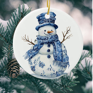Adorno De Cerámica Vintage Personalize Chinoiserie Blue White Snowman