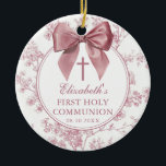 Adorno De Cerámica Vintage Pink Bow Floral First Holy Communion<br><div class="desc">These pretty first holy communion keepsake ornaments feature an elegant pink bow and stylish typography with a floral background and can be personalized with the name,  special date and photo on the reverse. Designed by Thisisnotme©</div>