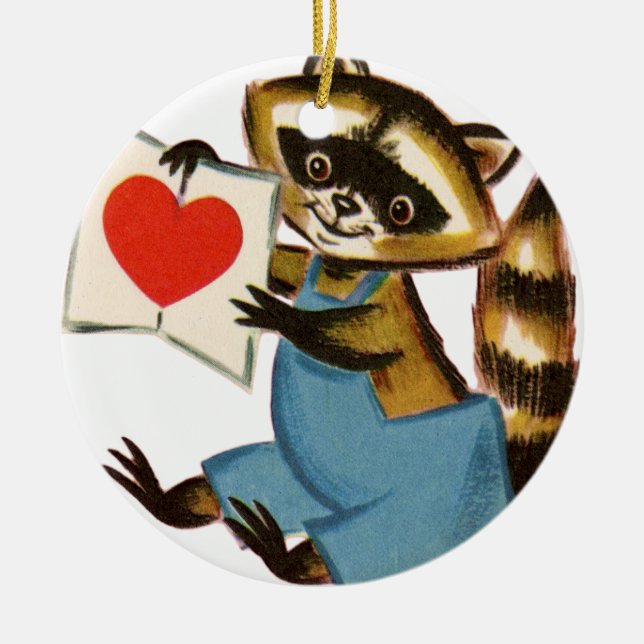 Adorno De Cerámica Vintage Raccoon Love (Frente)