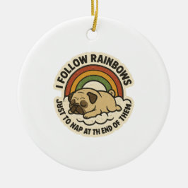 Adorno De Cerámica Vintage Rainbow Nap Pug St.Patrick's Day