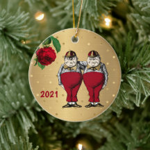 Vintage Red Gold Tweedles Navidades