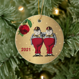 Adorno De Cerámica Vintage Red Gold Tweedles Navidades