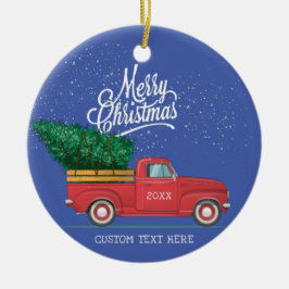 Adorno De Cerámica Vintage Red Truck Merry Christmas Personalizado de