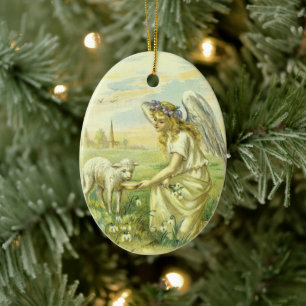 Adorno De Cerámica Vintage Religioso de Pascua Ángel Victoriano con C