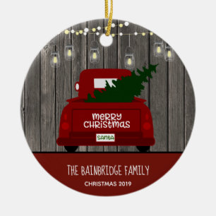 ADORNO DE CERÁMICA VINTAGE ROJO TRUCK TREE & MASON JAR STRING LIGHTS
