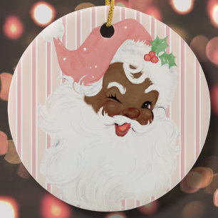 Adorno De Cerámica Vintage rosado Winling Black Santa Christmas Tree