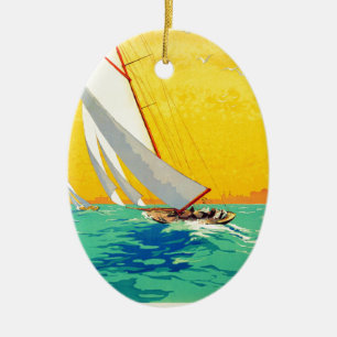 Adorno De Cerámica Vintage Sail Boats French Travel Ornament