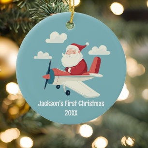 Adorno De Cerámica Vintage Santa Avión Nubes Niño Primera Navidad