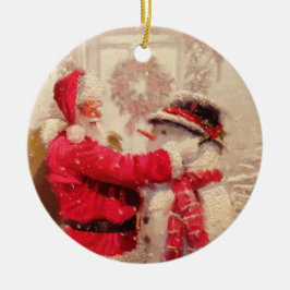 Adorno De Cerámica Vintage Santa Claus Navidades Snowman