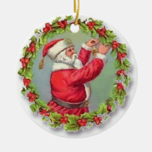 Adorno De Cerámica Vintage Santa Fixing a Wreath