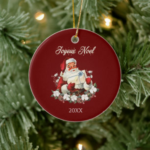 Adorno De Cerámica Vintage Santa Joyeux Noel Navidades rojos