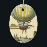 Adorno De Cerámica Vintage Science Ficción Steampunk Hot Air Balloon<br><div class="desc">Ilustracion Vintage Ciencia Victoriana Ficción viaje futurista y transporte punk de vapor imagen. Un globo de aire caliente (un dirigible) con alas que sobrevuelan el océano con barcos. Hay un castillo en tierra firme y una multitud de personas está a orillas del mar. Un clásico libro de historietas retro de...</div>