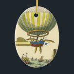 Adorno De Cerámica Vintage Science Ficción Steampunk Hot Air Balloon<br><div class="desc">Ilustracion Vintage Ciencia Victoriana Ficción viaje futurista y transporte punk de vapor imagen. Un globo de aire caliente (un dirigible) con alas que sobrevuelan el océano con barcos. Hay un castillo en tierra firme y una multitud de personas está a orillas del mar. Un clásico libro de historietas retro de...</div>