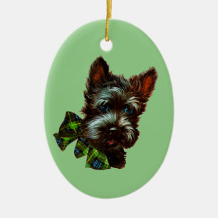 Adorno De Cerámica Vintage Scottie Dog Scottish Terrier & Jadeite