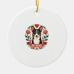 Adorno De Cerámica Vintage Sé Mío Corgi San Valentín Floral Arte Folc