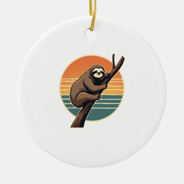 Adorno De Cerámica Vintage Sloth Sunset Vector Retro Hanging Art 2 (Frente)