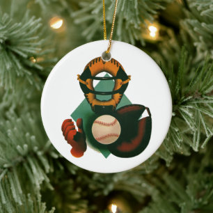 Adorno De Cerámica Vintage Sports Béisbol Player, Catcher con Mitt