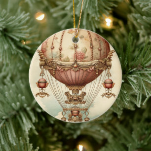 Adorno De Cerámica Vintage Steampunk Pink Hot Air Balloon