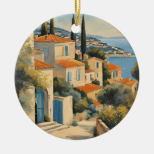 Adorno De Cerámica Vintage Style Cote D'Azur French Travel Watercolor