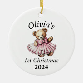 Adorno De Cerámica Vintage Teddy Bear Rosa 1 Navidades Personalizados