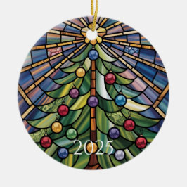 Adorno De Cerámica Vintage Tiffany-Style Stained Glass Christmas Tree
