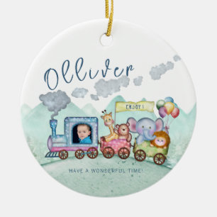 Adorno De Cerámica Vintage Train Transport Birday Watercolor foto